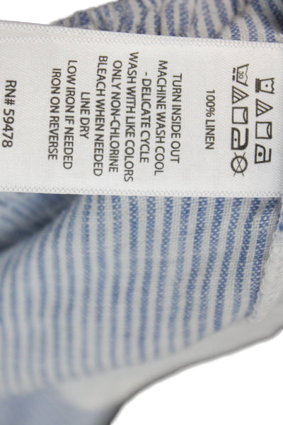 Tahari Women Cropped Linen Striped Pants Blue Pull On Size XL