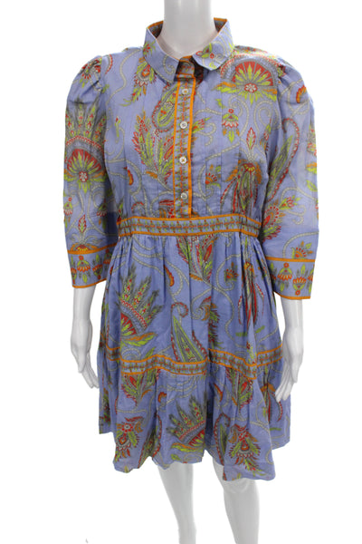Gretchen Scott Women Shirt Dress Paisley Multicolor Cotton 3/4 Sleeve Size S