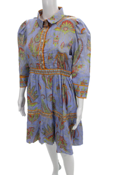 Gretchen Scott Women Shirt Dress Paisley Multicolor Cotton 3/4 Sleeve Size S