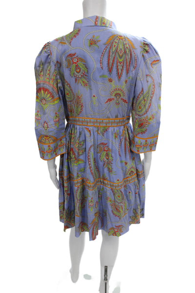 Gretchen Scott Women Shirt Dress Paisley Multicolor Cotton 3/4 Sleeve Size S
