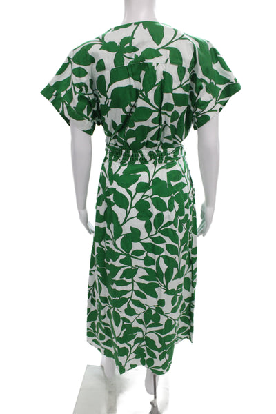 Zara Womens Shirt Dress Green Floral Cotton V Neck Short Sleeve Size M