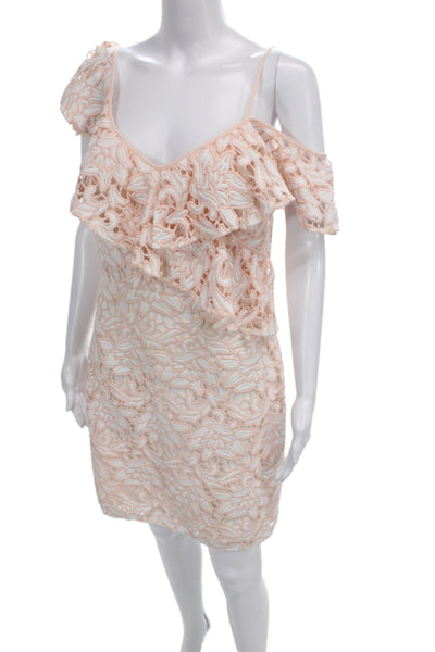 Club Monaco Women Sheath Dress Pink Floral Lace V-Neck Sleeveless Zip Size 6