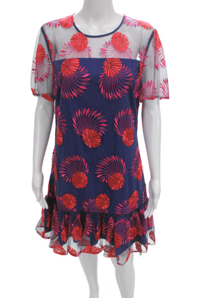 Trina Turk Womens Multicolor Floral Shift Dress Short Sleeve Button Size 8