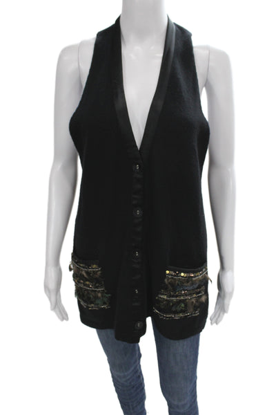 Nanette Lepore Womens Vest Black Rayon V Neck Button Size M