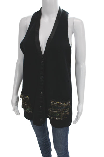 Nanette Lepore Womens Vest Black Rayon V Neck Button Size M