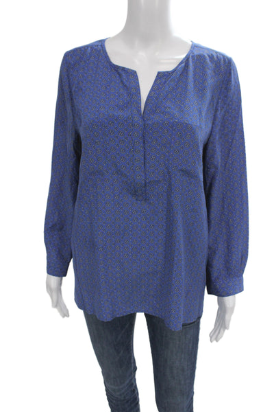 Joie Womens Silk Tunic V-Neck Geometric Blue Long Sleeve Bohemian Size M