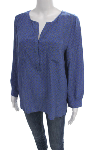 Joie Womens Silk Tunic V-Neck Geometric Blue Long Sleeve Bohemian Size M