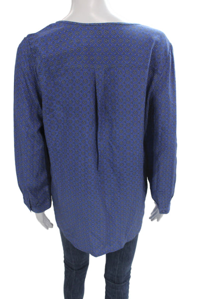 Joie Womens Silk Tunic V-Neck Geometric Blue Long Sleeve Bohemian Size M