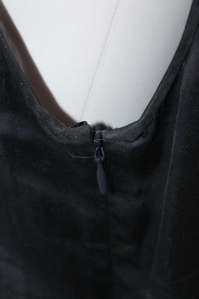 Theory Women Shift Dress Black Sleeveless Round Neck Zip Feather Detail Size 10
