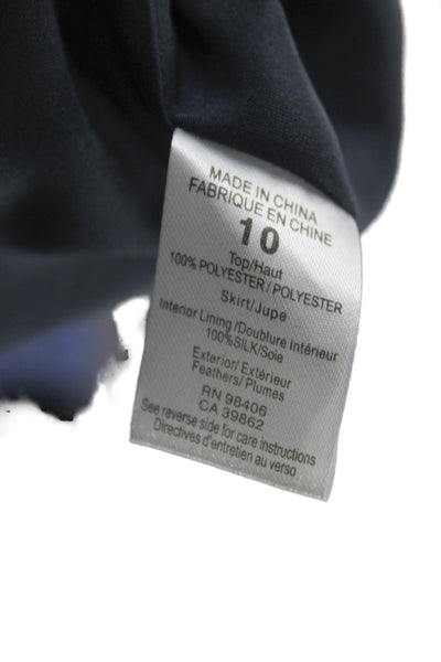 Theory Women Shift Dress Black Sleeveless Round Neck Zip Feather Detail Size 10