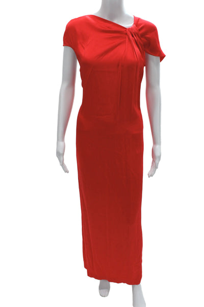 St. John Women Red Maxi Dress Short Sleeve Round Neck Zip Size 14