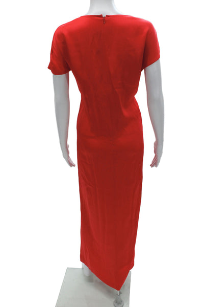 St. John Women Red Maxi Dress Short Sleeve Round Neck Zip Size 14