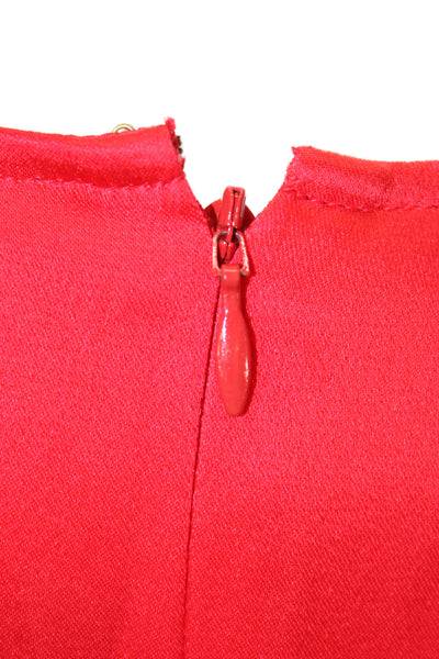 St. John Women Red Maxi Dress Short Sleeve Round Neck Zip Size 14