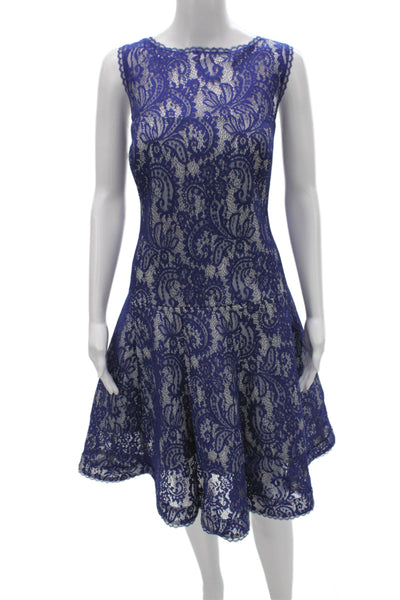 Tadashi Shoji Womens Fit & Flare Lace Boat Neck Sleeveless Dress Blue Size XL