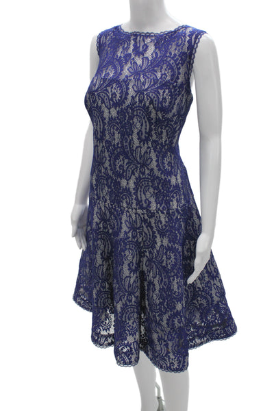 Tadashi Shoji Womens Fit & Flare Lace Boat Neck Sleeveless Dress Blue Size XL