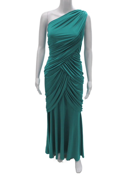 Tadashi Shoji Women Maxi One Shoulder Green Sleeveless Polyester Dress Size XL