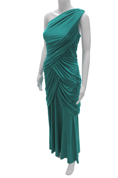 Tadashi Shoji Women Maxi One Shoulder Green Sleeveless Polyester Dress Size XL