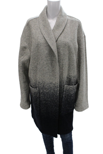 Christian Siriano Women Gray Wool Blend Ombre Overcoat Open Front Size XL