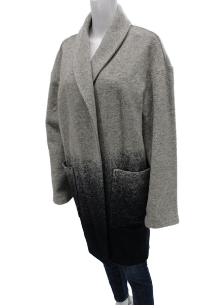 Christian Siriano Women Gray Wool Blend Ombre Overcoat Open Front Size XL