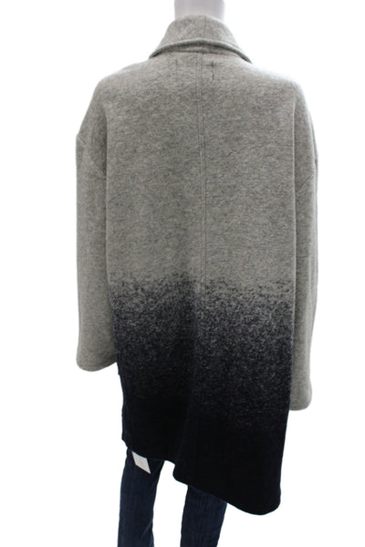 Christian Siriano Women Gray Wool Blend Ombre Overcoat Open Front Size XL