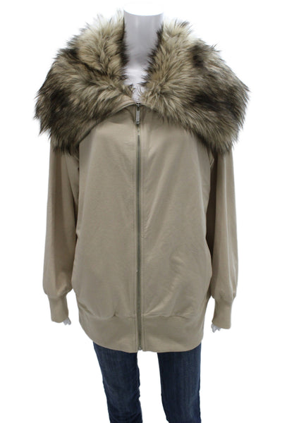Michael Michael Kors Womens Full Zipper Beige Cotton Crew Neck Sweater Size XL