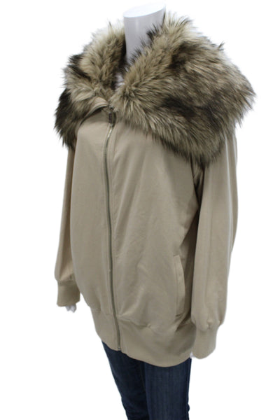 Michael Michael Kors Womens Full Zipper Beige Cotton Crew Neck Sweater Size XL