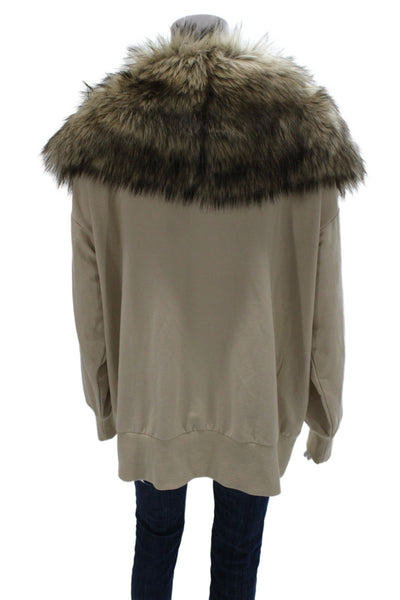 Michael Michael Kors Womens Full Zipper Beige Cotton Crew Neck Sweater Size XL