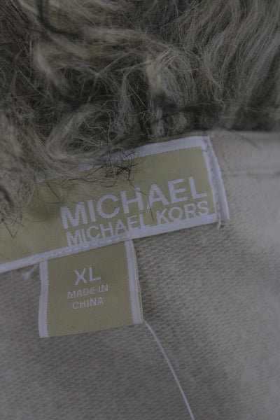 Michael Michael Kors Womens Full Zipper Beige Cotton Crew Neck Sweater Size XL