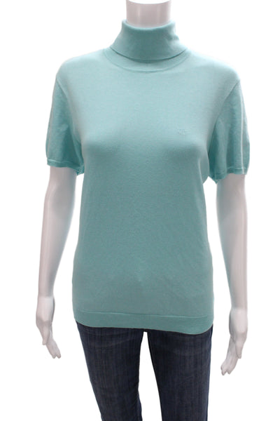 Lauren Ralph Lauren Womens Silk Turtleneck Pullover Short Sleeve Blue Size XL