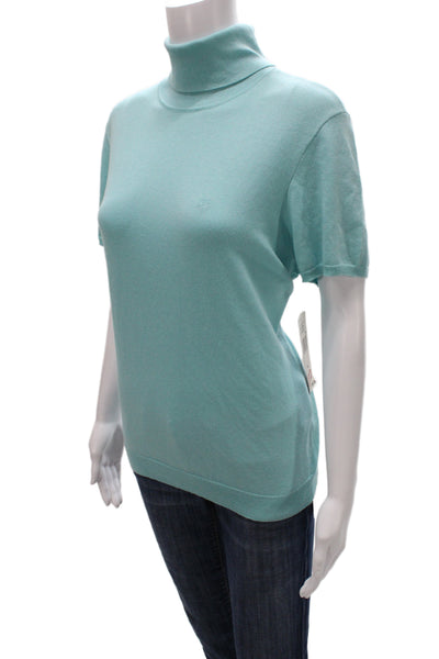 Lauren Ralph Lauren Womens Silk Turtleneck Pullover Short Sleeve Blue Size XL