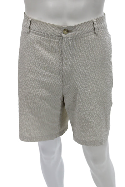 Peter Millar Mens Striped Beige Chino Shorts Button Polyester Size 40