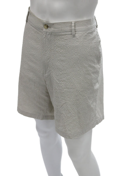 Peter Millar Mens Striped Beige Chino Shorts Button Polyester Size 40