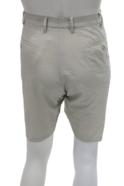 Peter Millar Mens Striped Beige Chino Shorts Button Polyester Size 40
