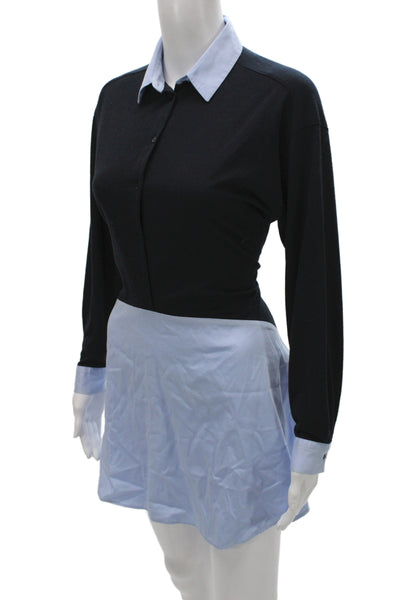 Zara Woman Women Shirt Dress Black Cotton Long Sleeve Collared Knee Size XS
