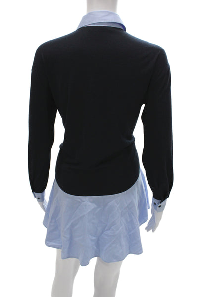 Zara Woman Women Shirt Dress Black Cotton Long Sleeve Collared Knee Size XS