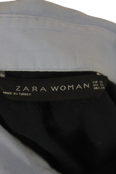Zara Woman Women Shirt Dress Black Cotton Long Sleeve Collared Knee Size XS