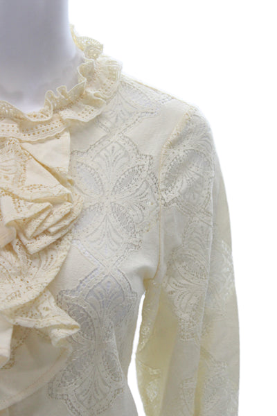 Zara Women Floral Victorian High Neck Cotton Blouse Long Sleeve Button Size XS