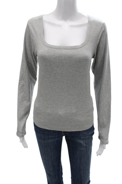 Athleta Women Basic Modal Square Neck Long Sleeve T-Shirt Gray Pullover Size L