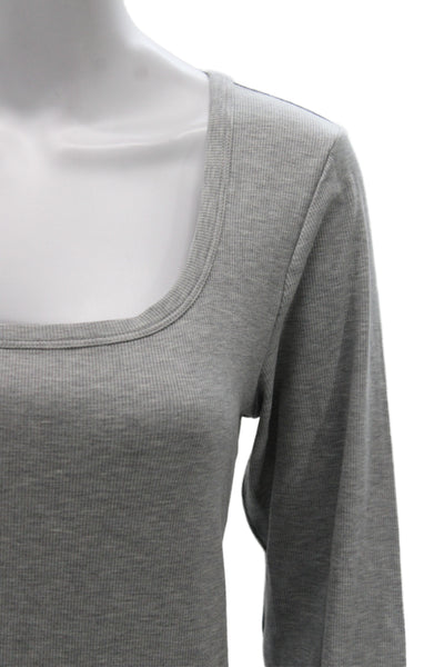 Athleta Women Basic Modal Square Neck Long Sleeve T-Shirt Gray Pullover Size L