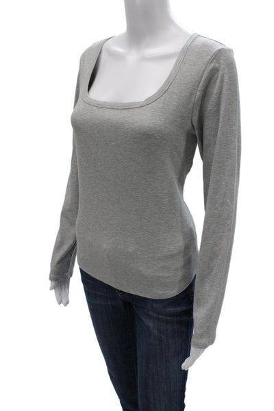 Athleta Women Basic Modal Square Neck Long Sleeve T-Shirt Gray Pullover Size L