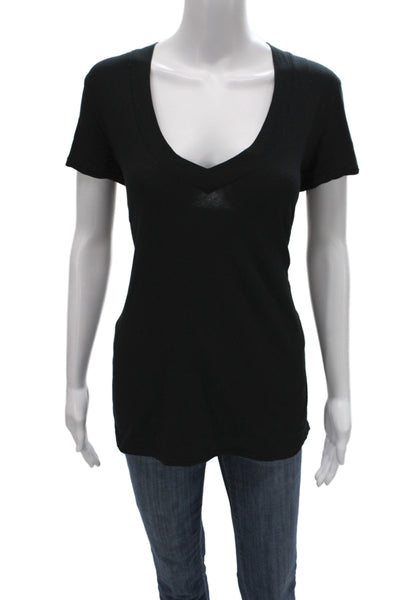 Standard James Perse Womens V-Neck Black Cotton Short Sleeve Tee Size 4