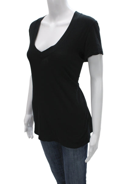 Standard James Perse Womens V-Neck Black Cotton Short Sleeve Tee Size 4