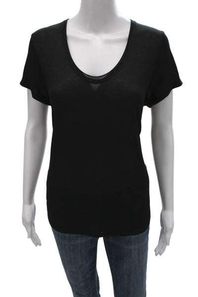 Vince Women Basic Black Rayon Scoop Neck Short Sleeve T-Shirt Size L