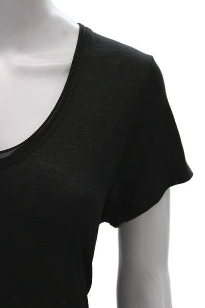 Vince Women Basic Black Rayon Scoop Neck Short Sleeve T-Shirt Size L