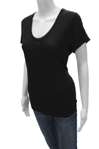 Vince Women Basic Black Rayon Scoop Neck Short Sleeve T-Shirt Size L