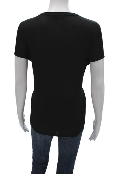 Vince Women Basic Black Rayon Scoop Neck Short Sleeve T-Shirt Size L