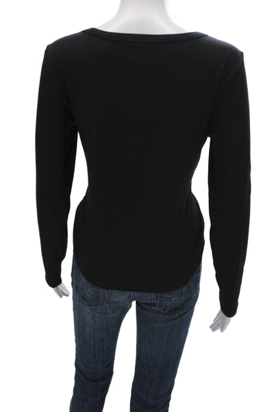 Athleta Women Basic Black Knit Square Neck Long Sleeve T-Shirt Pullover Size L