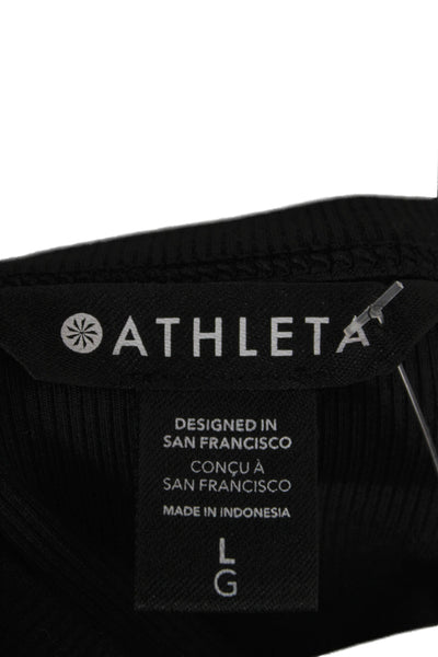 Athleta Women Basic Black Knit Square Neck Long Sleeve T-Shirt Pullover Size L