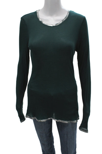 Zadig & Voltaire Women Green Modal Long Sleeve T-Shirt Basic Metallic Size L