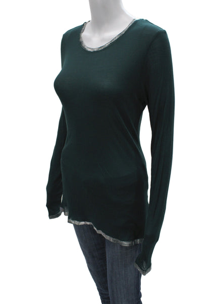 Zadig & Voltaire Women Green Modal Long Sleeve T-Shirt Basic Metallic Size L